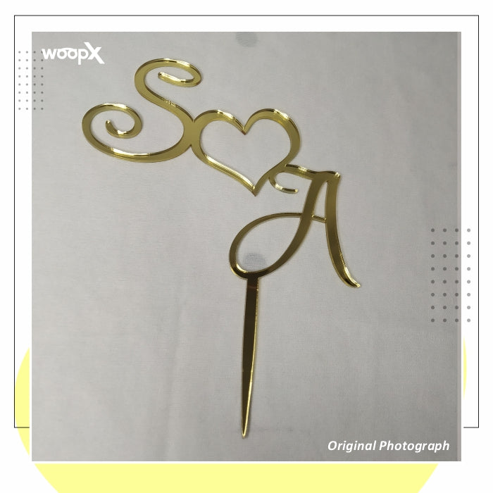 Customized Acrylic Name Initials Cake Topper  - Gold