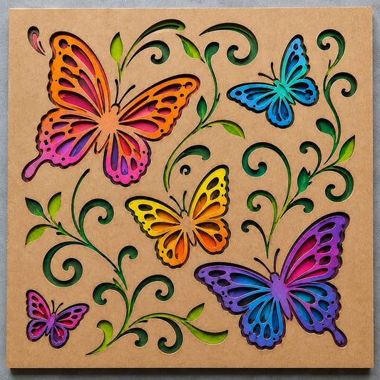 Butterfly Garden Engraved MDF Wall Art – DIY Craft Kit (Pre-Marked)