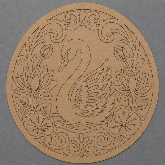 Swan & Lotus Mandala Round MDF Wall Art – DIY Craft Kit (Pre-Marked)