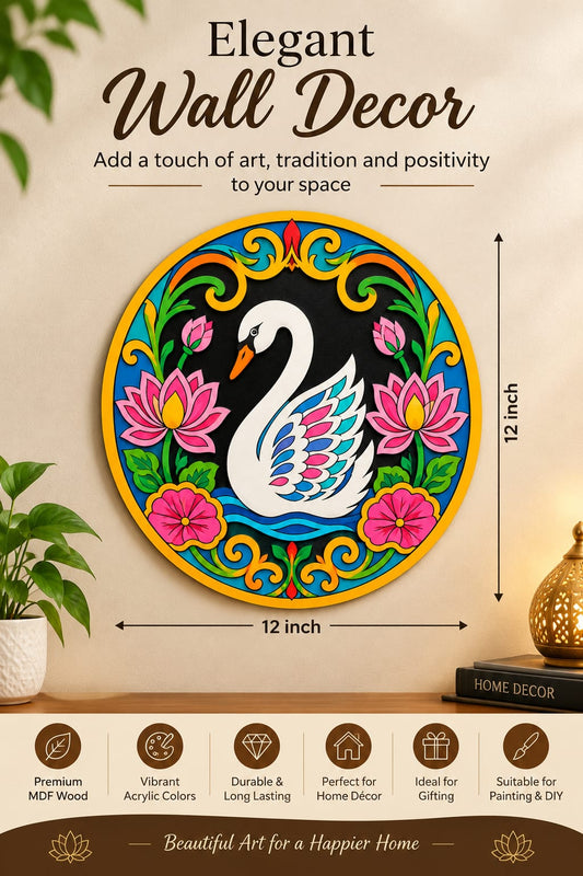 Swan & Lotus Mandala Round MDF Wall Art – DIY Craft Kit (Pre-Marked)