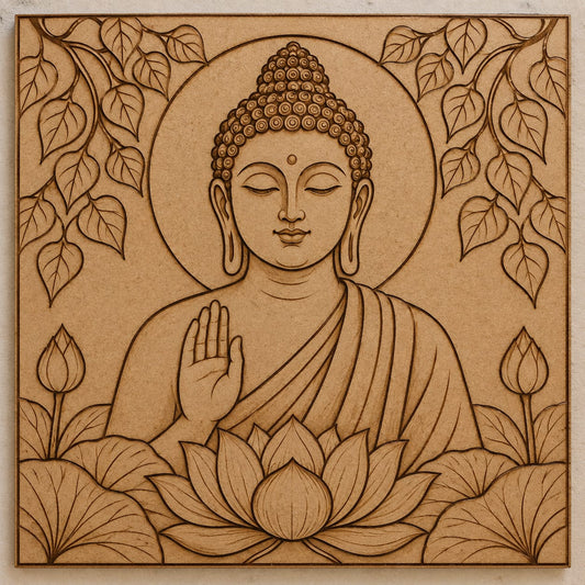 Buddha with Lotus & Peepal Leaves MDF Wall Art – DIY Craft Kit (Pre-Marked)