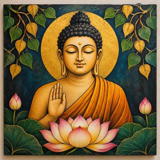 Buddha with Lotus & Peepal Leaves MDF Wall Art – DIY Craft Kit (Pre-Marked)