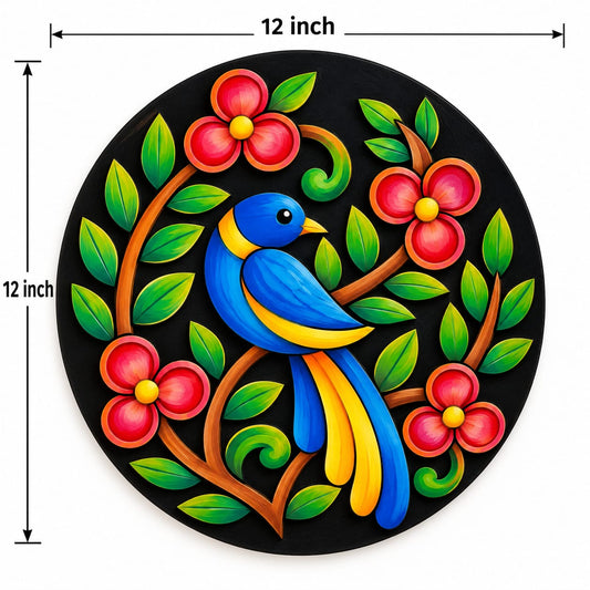 Bird & Floral Folk Art Round MDF Wall Art – DIY Craft Kit (Pre-Marked)
