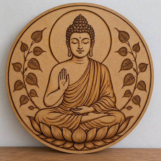 Meditating Buddha on Lotus Round MDF Wall Art – DIY Craft Kit (Pre-Marked)