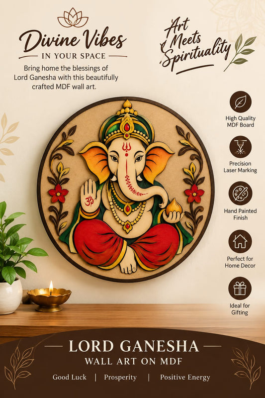 Lord Ganesha Round MDF Wall Art – DIY Craft Kit (Pre-Marked)