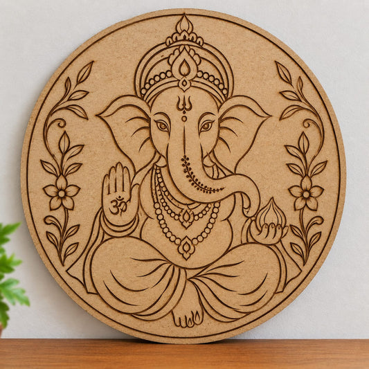 Lord Ganesha Round MDF Wall Art – DIY Craft Kit (Pre-Marked)