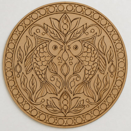 Twin Owls Folk Art Mandala Round MDF Wall Art – DIY Craft Kit (Pre-Marked)