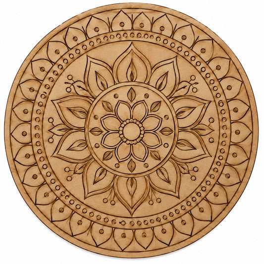 Floral Mandala with Petal Crown Border Round MDF Wall Art – DIY Craft Kit (Pre-Marked)