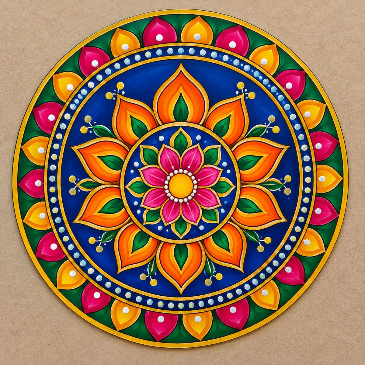Floral Mandala with Petal Crown Border Round MDF Wall Art – DIY Craft Kit (Pre-Marked)
