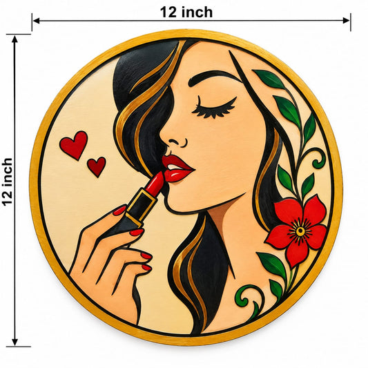 Glamour Girl Lipstick Round MDF Wall Art – DIY Craft Kit (Pre-Marked)