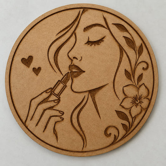 Glamour Girl Lipstick Round MDF Wall Art – DIY Craft Kit (Pre-Marked)