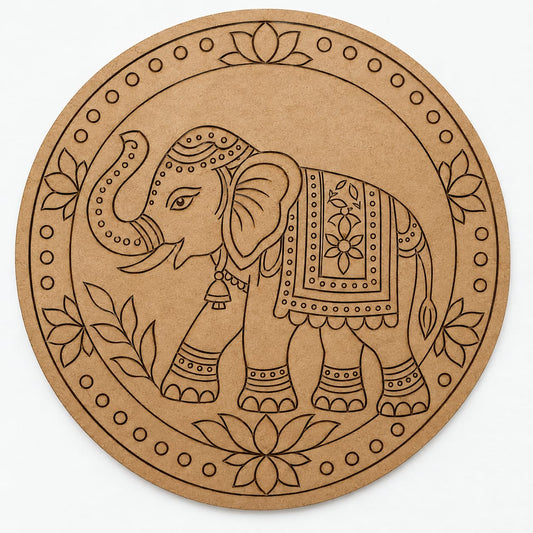 Royal Decorated Elephant Round MDF Wall Art – DIY Craft Kit (Pre-Marked)