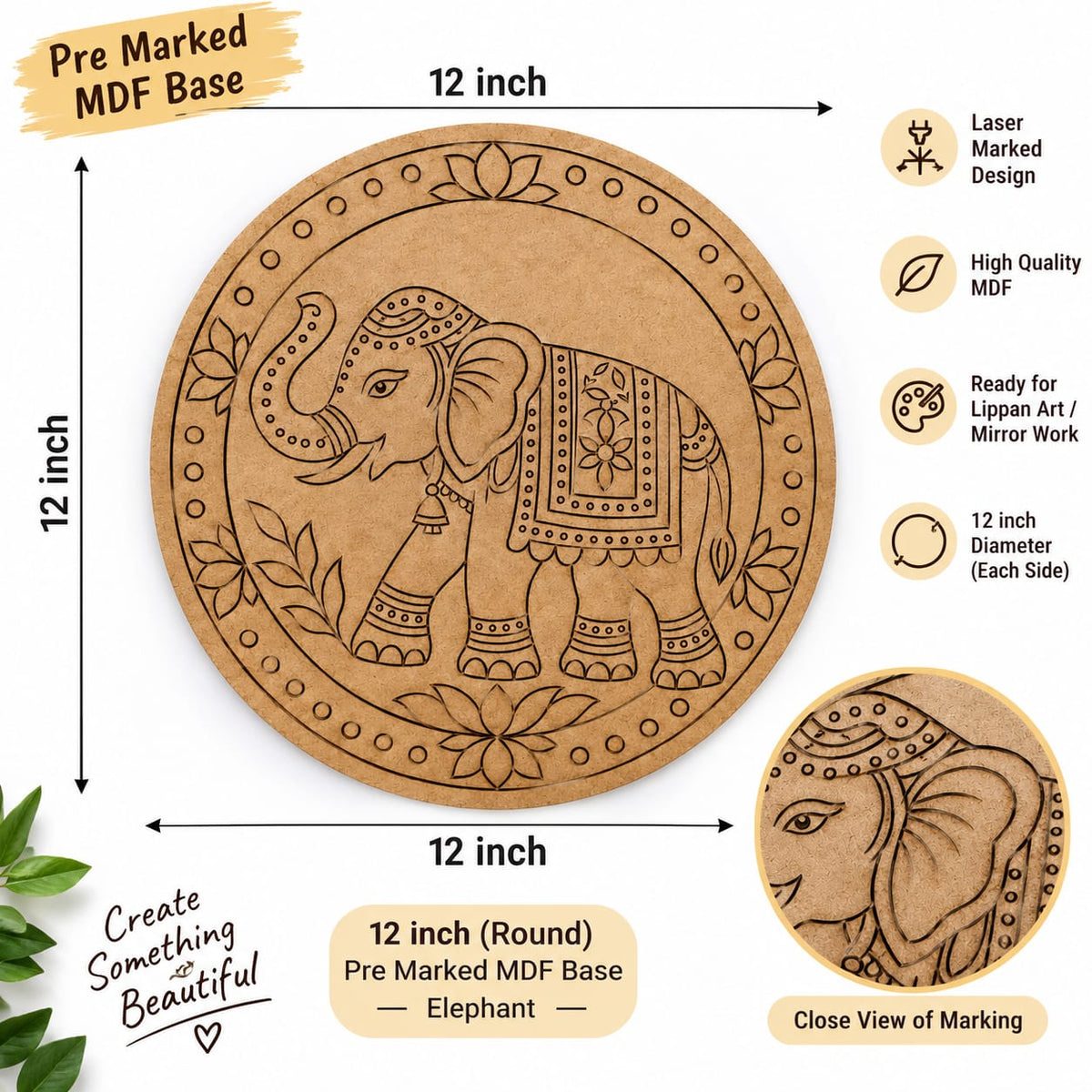 Royal Decorated Elephant Round MDF Wall Art – DIY Craft Kit (Pre-Marked)