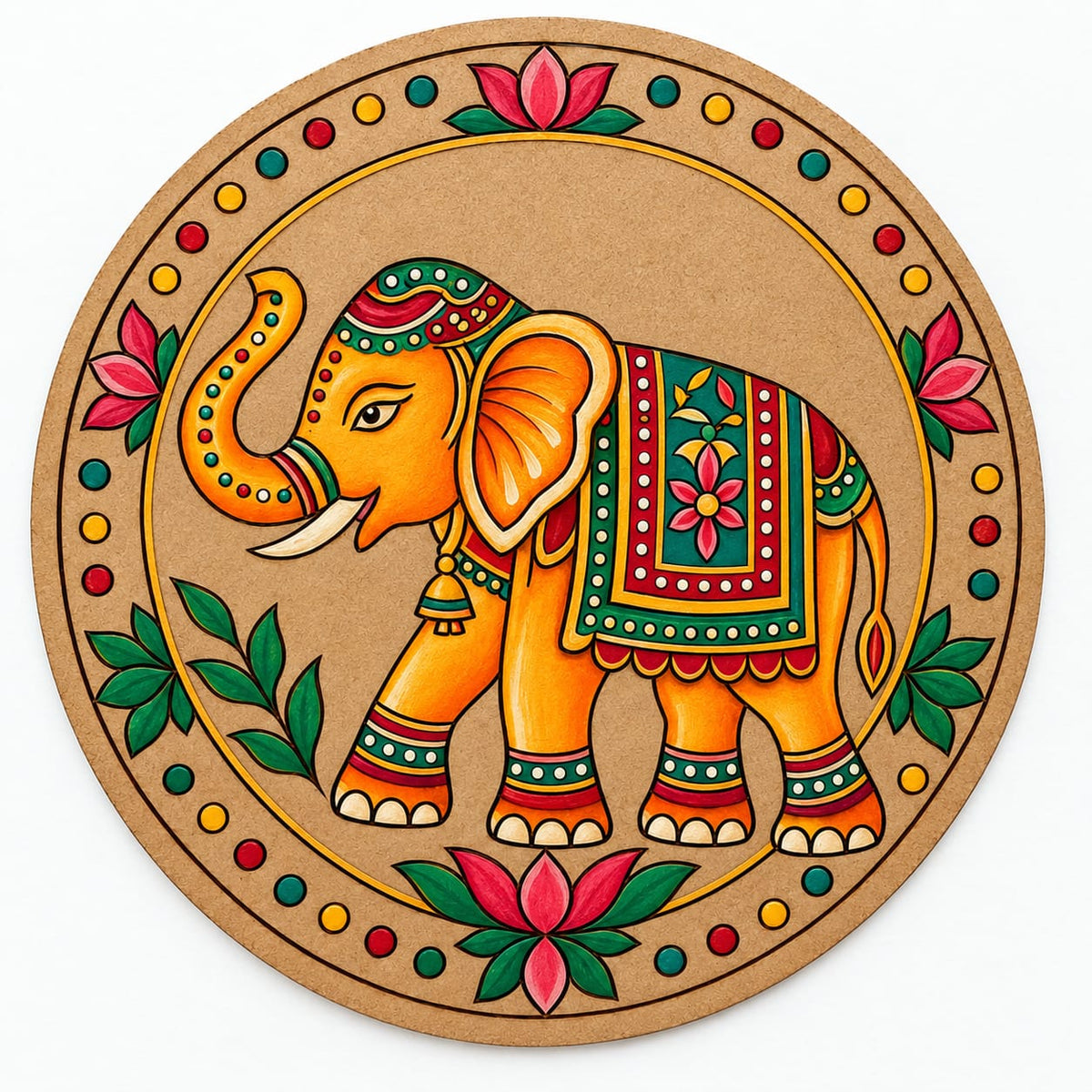 Royal Decorated Elephant Round MDF Wall Art – DIY Craft Kit (Pre-Marked)