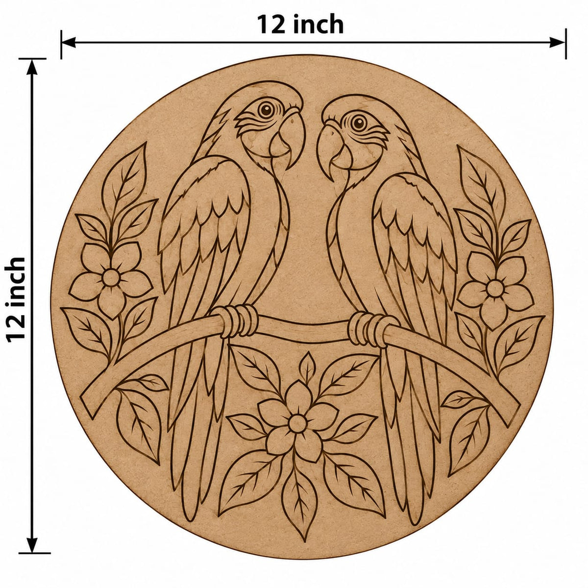 Love Parrots on Branch Round MDF Wall Art – DIY Craft Kit (Pre-Marked)
