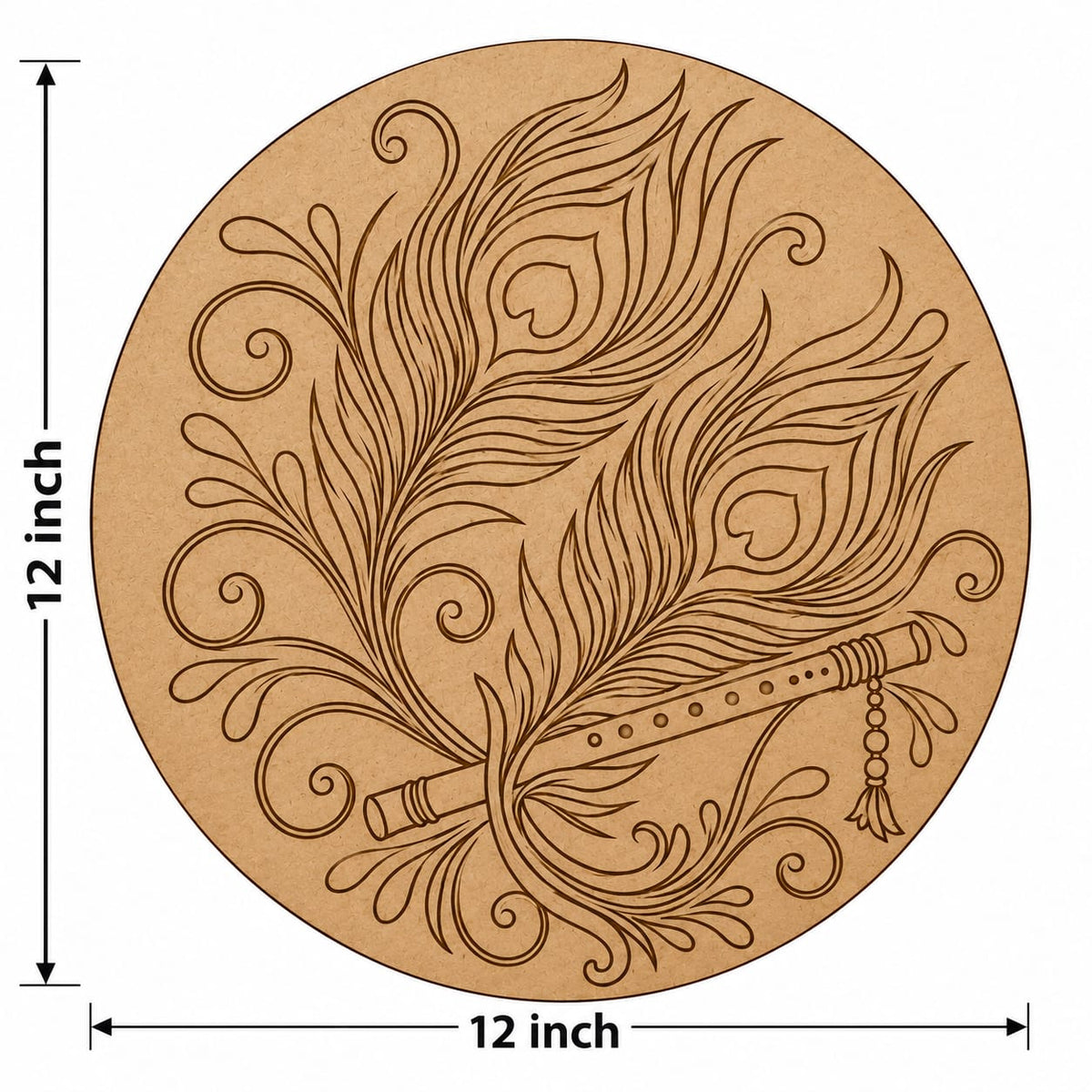 Krishna Peacock Feather & Bansuri Round MDF Wall Art – DIY Craft Kit (Pre-Marked)