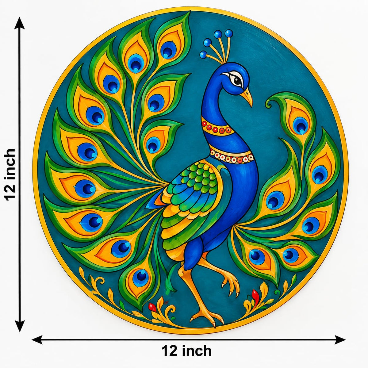 Royal Peacock in Full Display Round MDF Wall Art – DIY Craft Kit (Pre-Marked)