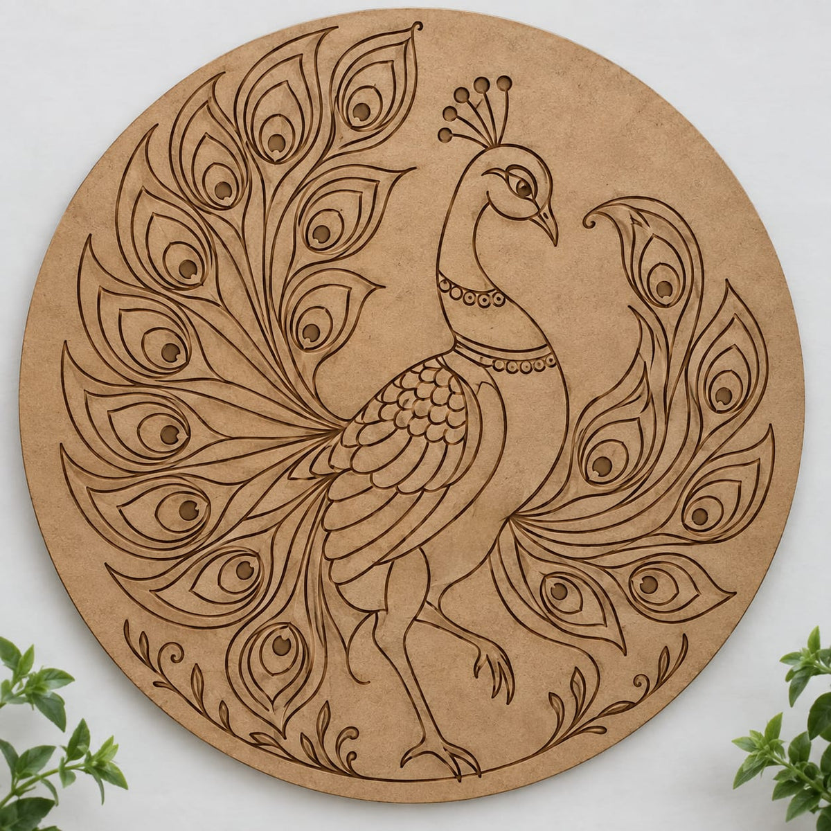 Royal Peacock in Full Display Round MDF Wall Art – DIY Craft Kit (Pre-Marked)