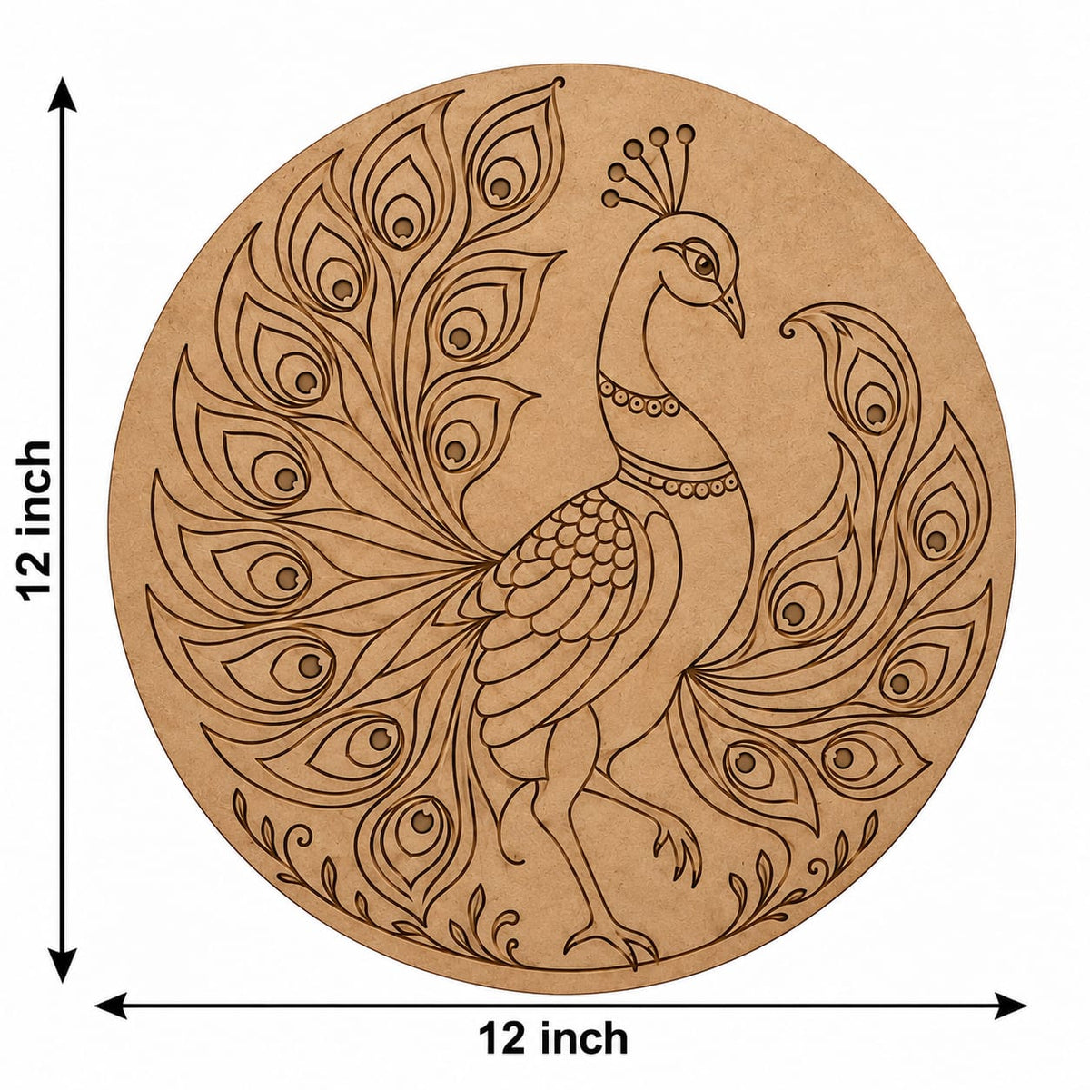 Royal Peacock in Full Display Round MDF Wall Art – DIY Craft Kit (Pre-Marked)