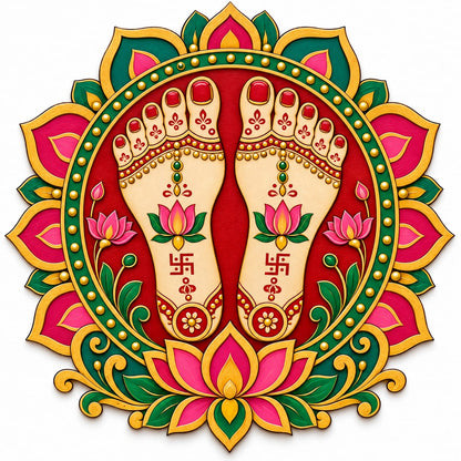 Lakshmi Charan MDF Wall Hanging – Laser-Cut Divine Feet of Goddess Lakshmi Diwali Decor - DIY - Pre-Marked MDF
