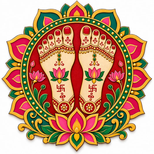 Lakshmi Charan MDF Wall Hanging – Laser-Cut Divine Feet of Goddess Lakshmi Diwali Decor - DIY - Pre-Marked MDF