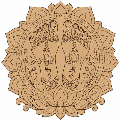 Lakshmi Charan MDF Wall Hanging – Laser-Cut Divine Feet of Goddess Lakshmi Diwali Decor - DIY - Pre-Marked MDF