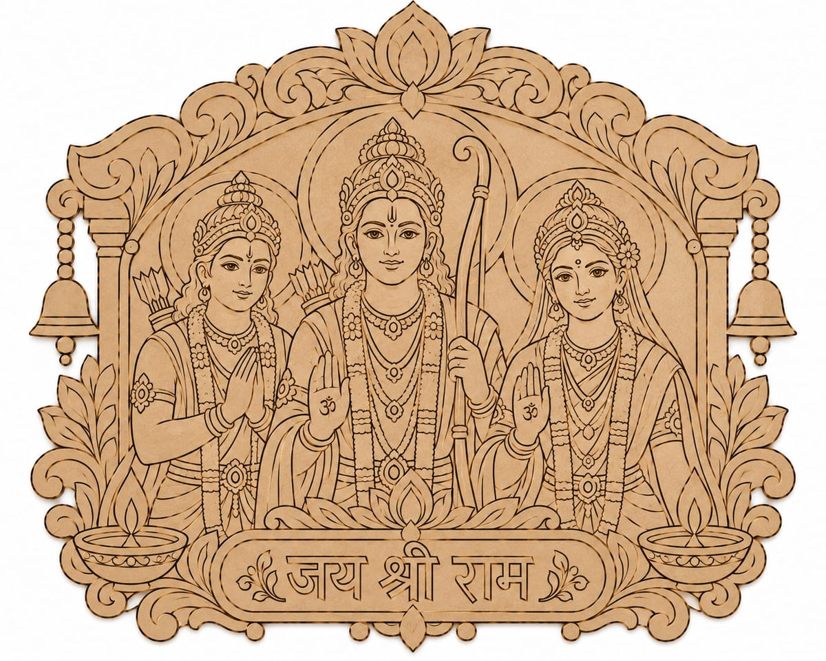 Ram Darbar MDF Wall Plaque – Laser-Engraved Jai Shri Ram Devotional Temple Art Panel - DIY - Pre-Marked MDF