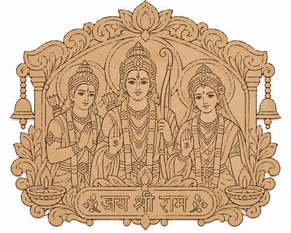 Ram Darbar MDF Wall Plaque – Laser-Engraved Jai Shri Ram Devotional Temple Art Panel - DIY - Pre-Marked MDF