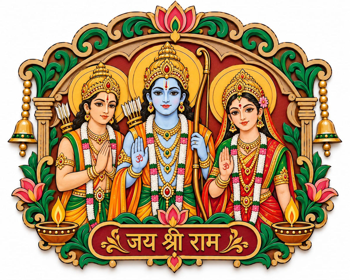 Ram Darbar MDF Wall Plaque – Laser-Engraved Jai Shri Ram Devotional Temple Art Panel - DIY - Pre-Marked MDF