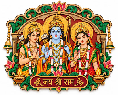 Ram Darbar MDF Wall Plaque – Laser-Engraved Jai Shri Ram Devotional Temple Art Panel - DIY - Pre-Marked MDF