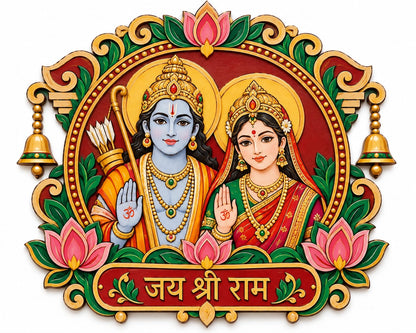 Jai Shri Ram Ram-Sita Devotional MDF Wall Plaque – Laser-Engraved Decorative Temple Art Panel - DIY - Pre-Marked MDF
