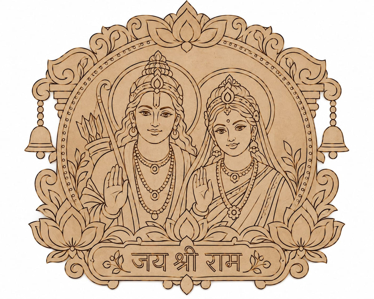 Jai Shri Ram Ram-Sita Devotional MDF Wall Plaque – Laser-Engraved Decorative Temple Art Panel - DIY - Pre-Marked MDF