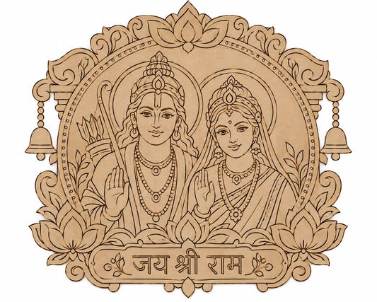 Jai Shri Ram Ram-Sita Devotional MDF Wall Plaque – Laser-Engraved Decorative Temple Art Panel - DIY - Pre-Marked MDF