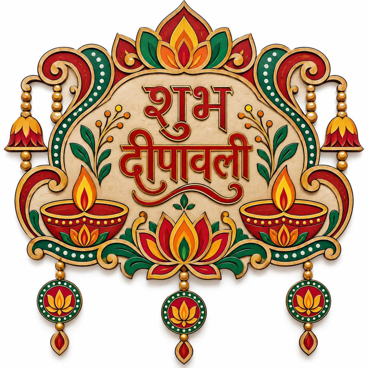 Shubh Deepawali MDF Wall Hanging – Laser-Cut Decorative Diwali Toran Panel - DIY - Pre-Marked MDF
