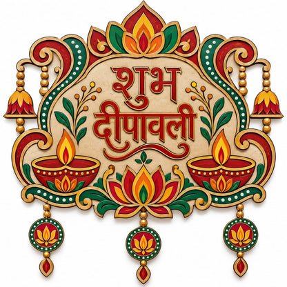 Shubh Deepawali MDF Wall Hanging – Laser-Cut Decorative Diwali Toran Panel - DIY - Pre-Marked MDF