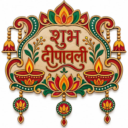 Shubh Deepawali MDF Wall Hanging – Laser-Cut Decorative Diwali Toran Panel - DIY - Pre-Marked MDF