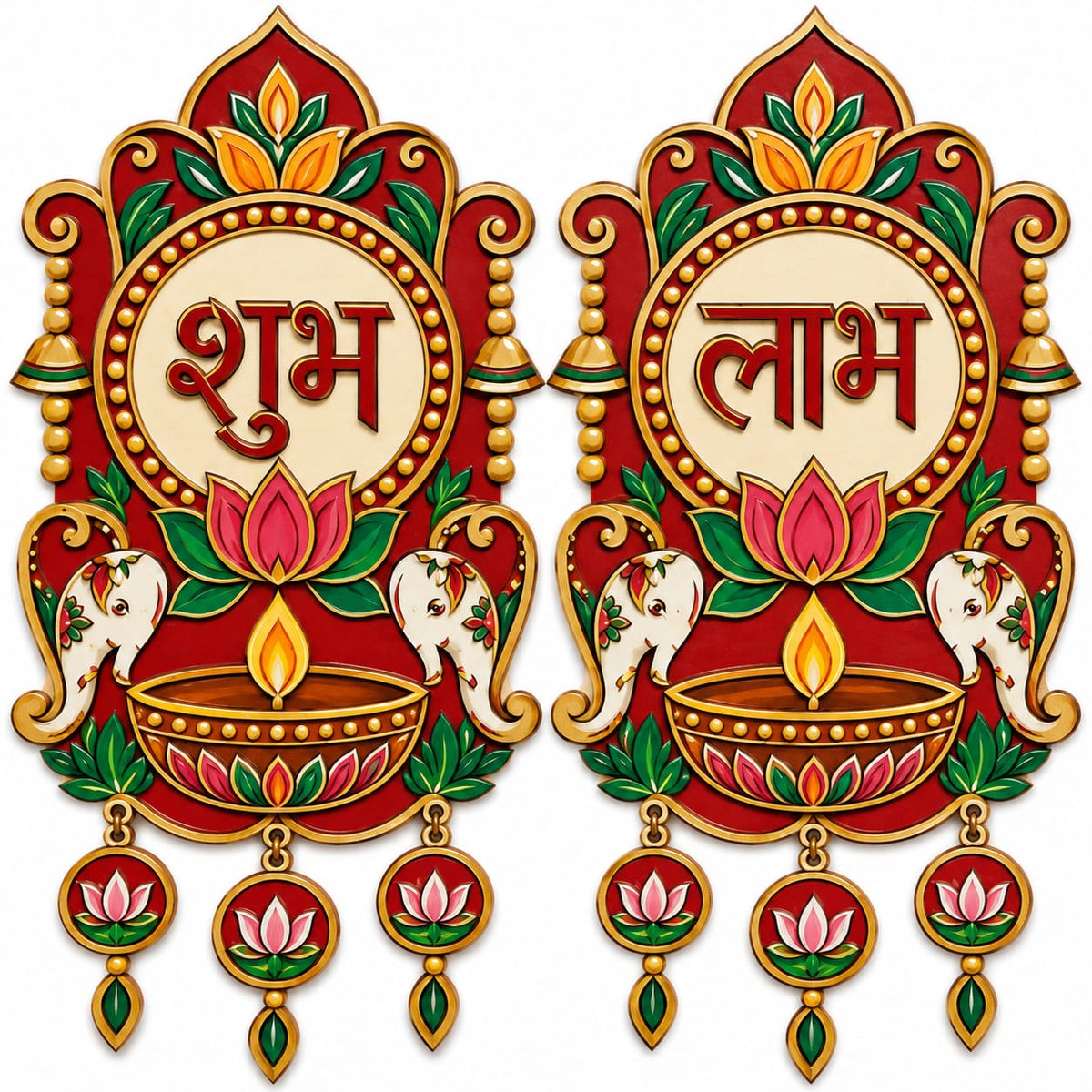 Shubh Labh MDF Wall Hanging Set – Laser-Cut Decorative Diwali Door Decor (Set of 2) - DIY - Pre-Marked MDF