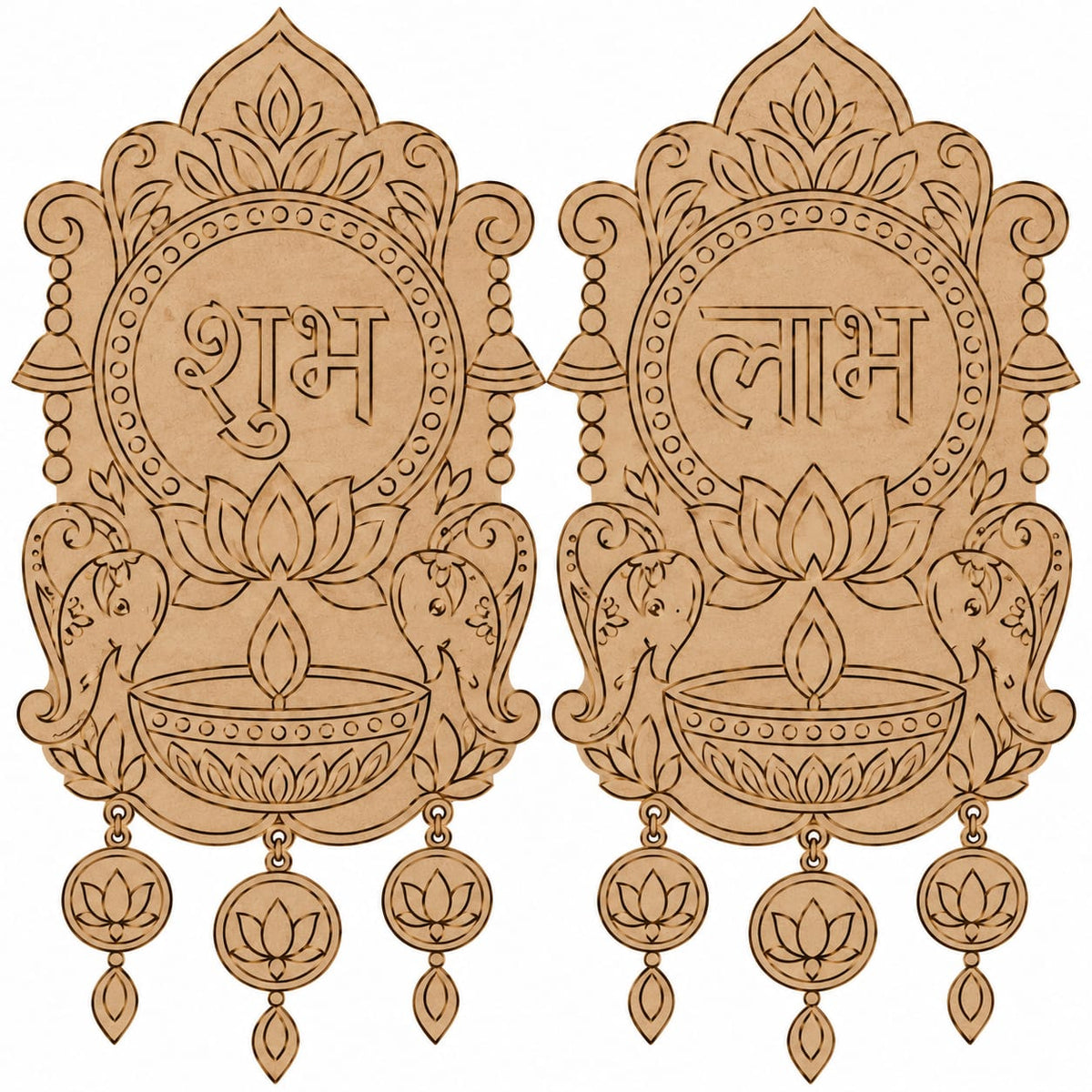 Shubh Labh MDF Wall Hanging Set – Laser-Cut Decorative Diwali Door Decor (Set of 2) - DIY - Pre-Marked MDF