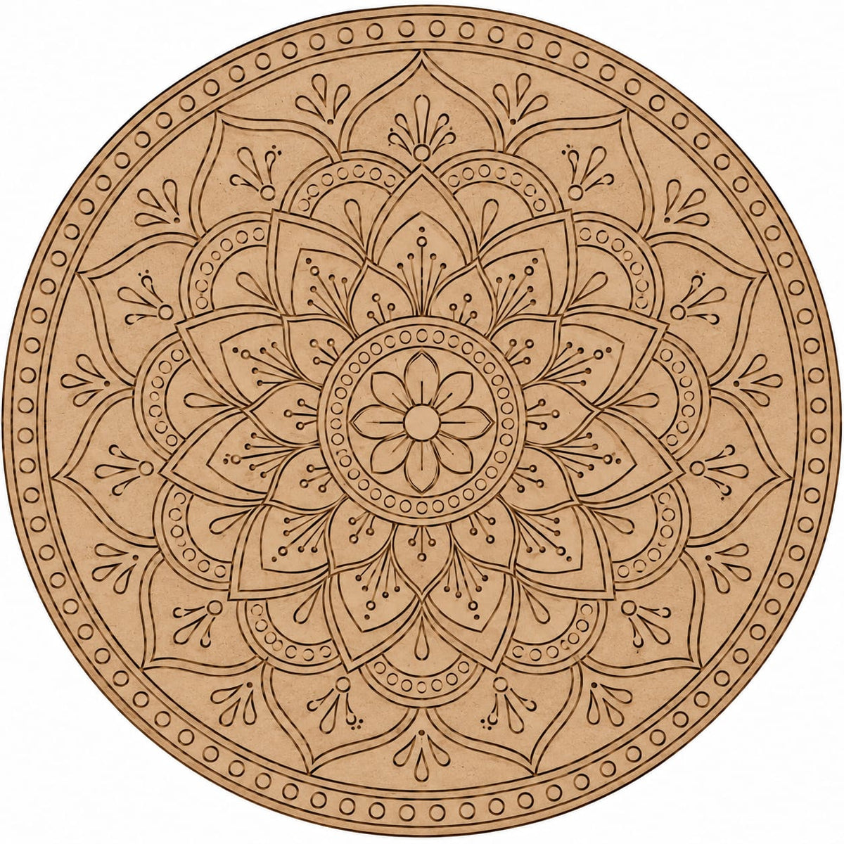 DIY MDF Art Kit – Lotus Mandala Pre-Marked Round MDF Board - DIY - Pre-Marked MDF
