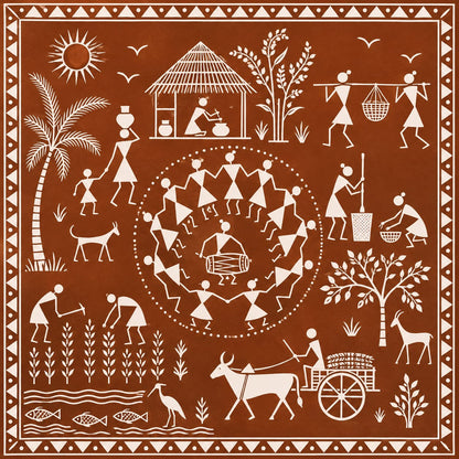 DIY MDF Art Kit – Warli Village Life Pre-Marked Square MDF Board  - DIY - Pre-Marked MDF