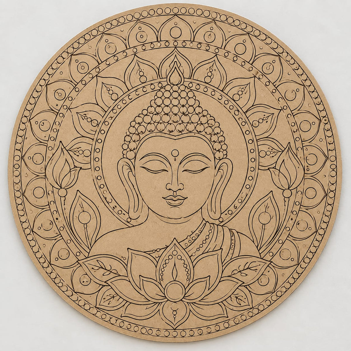 DIY MDF Art Kit – Buddha Face Lotus Mandala Pre-Marked Round Board with Acrylic Colors & Brushes