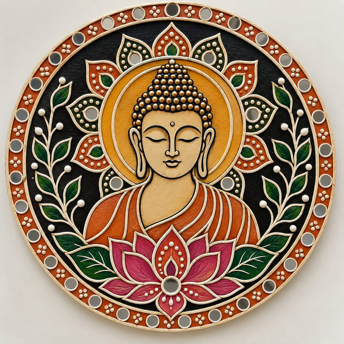 DIY MDF Art Kit – Meditating Buddha & Lotus Pre-Marked Round Board with Acrylic Colors & Brushes