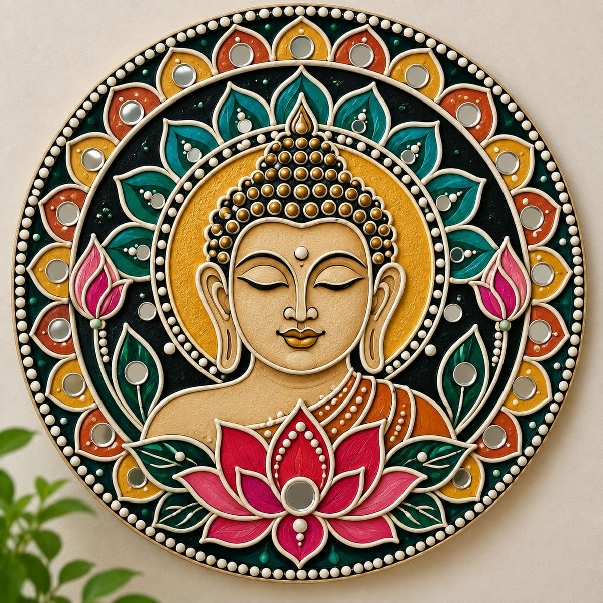 DIY MDF Art Kit – Buddha Face Lotus Mandala Pre-Marked Round Board with Acrylic Colors & Brushes