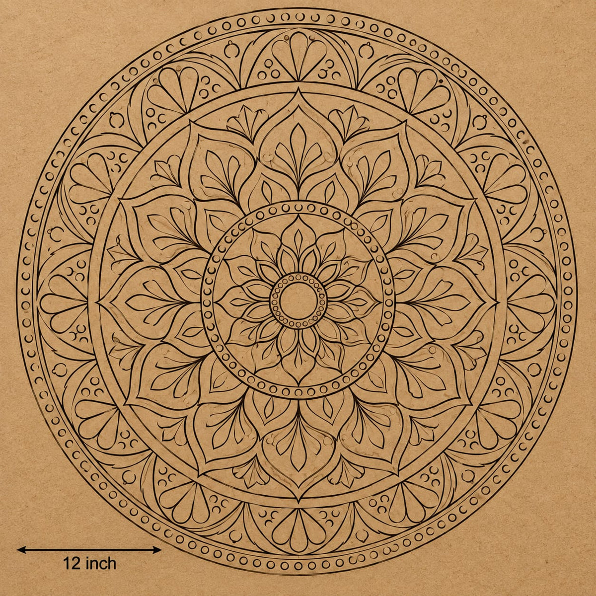 DIY MDF Art Kit – Full Lotus Mandala Pre-Marked Round Board with Acrylic Colors & Brushes