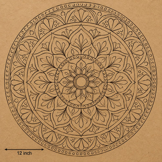DIY MDF Art Kit – Full Lotus Mandala Pre-Marked Round Board with Acrylic Colors & Brushes