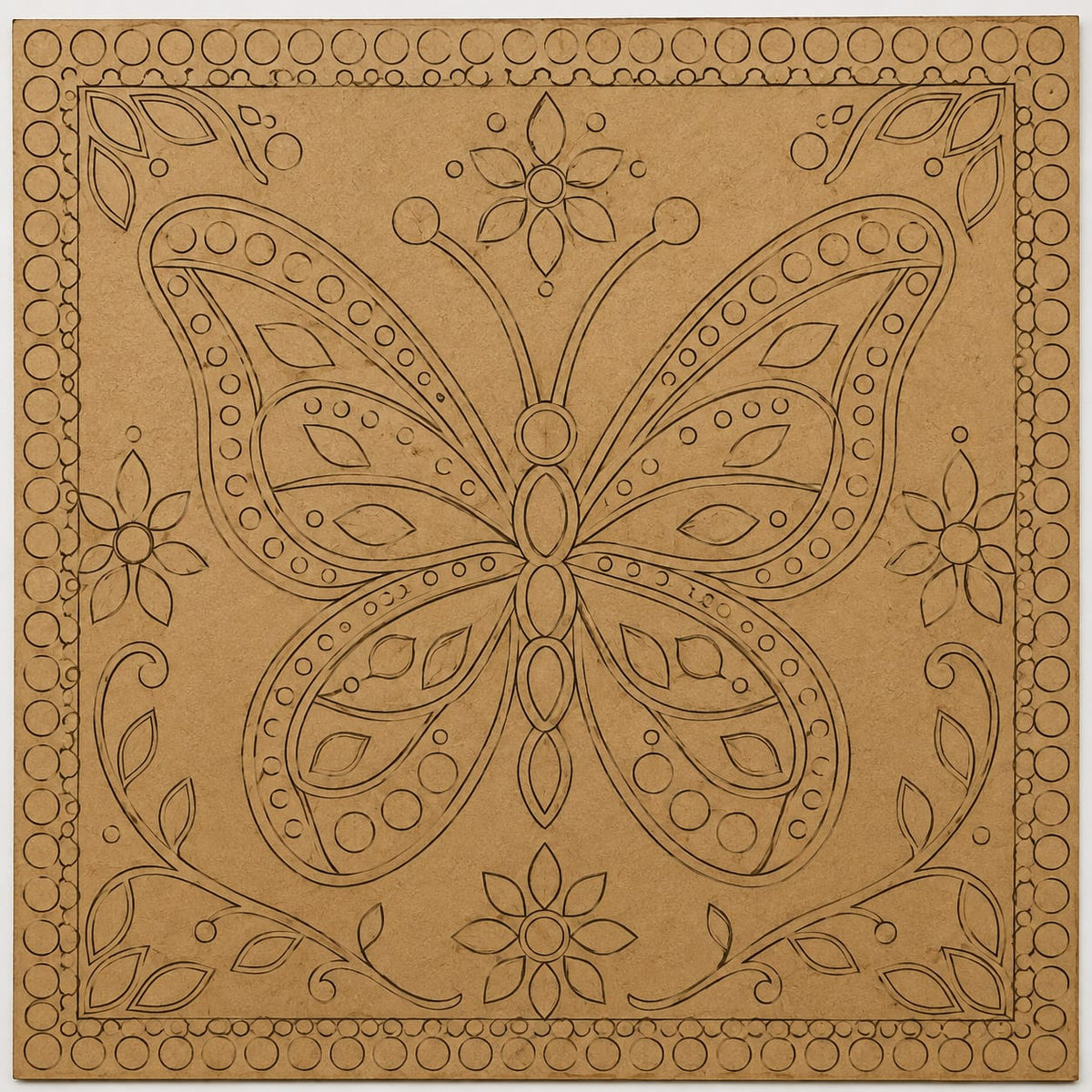 DIY MDF Art Kit – Folk Art Butterfly Mandala Pre-Marked Square MDF Board with Acrylic Colors & Brushes