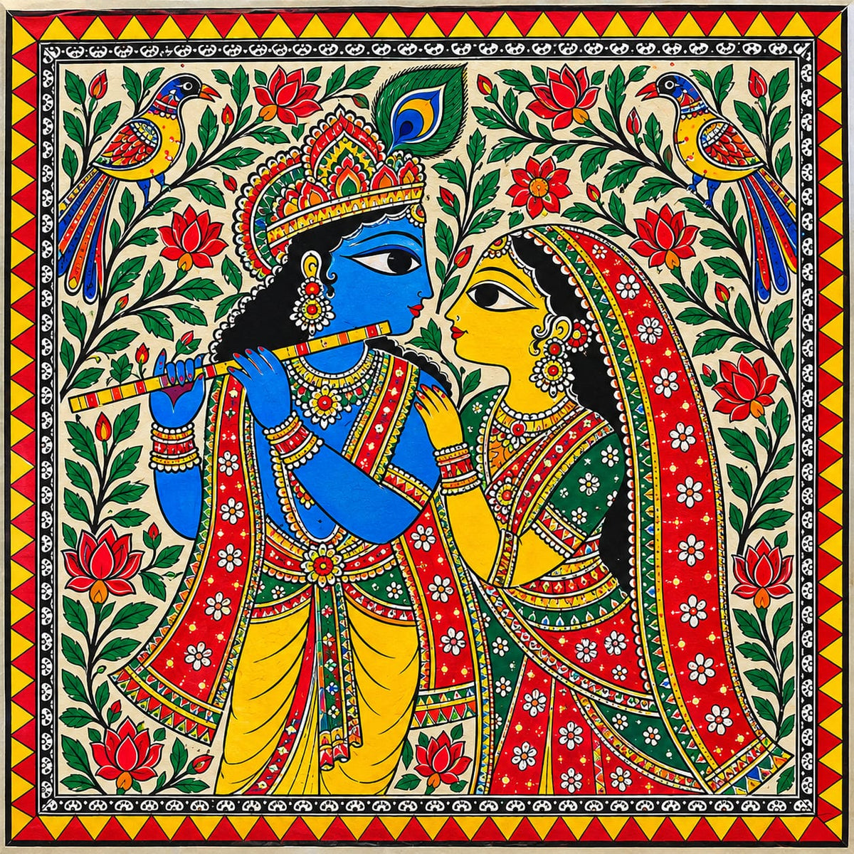 DIY MDF Art Kit – Radha Krishna Pichwai Portrait Pre-Marked Square MDF Board with Acrylic Colors & Brushes