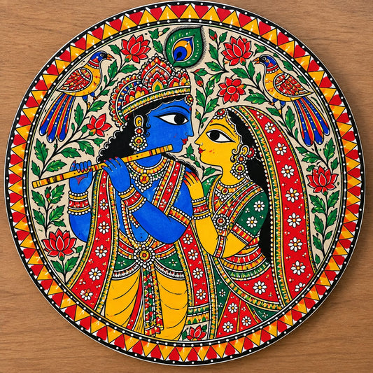 DIY MDF Art Kit – Radha Krishna Flute Serenade Pre-Marked Round MDF Board with Acrylic Colors & Brushes