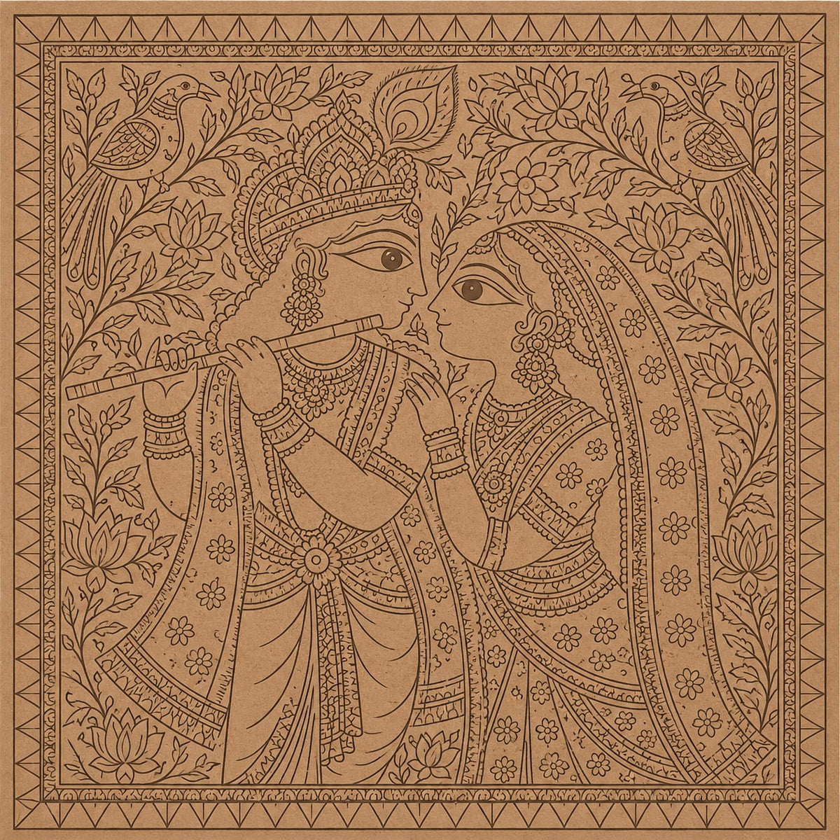 DIY MDF Art Kit – Radha Krishna Pichwai Portrait Pre-Marked Square MDF Board with Acrylic Colors & Brushes
