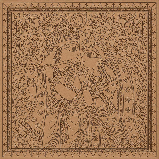 DIY MDF Art Kit – Radha Krishna Pichwai Portrait Pre-Marked Square MDF Board with Acrylic Colors & Brushes